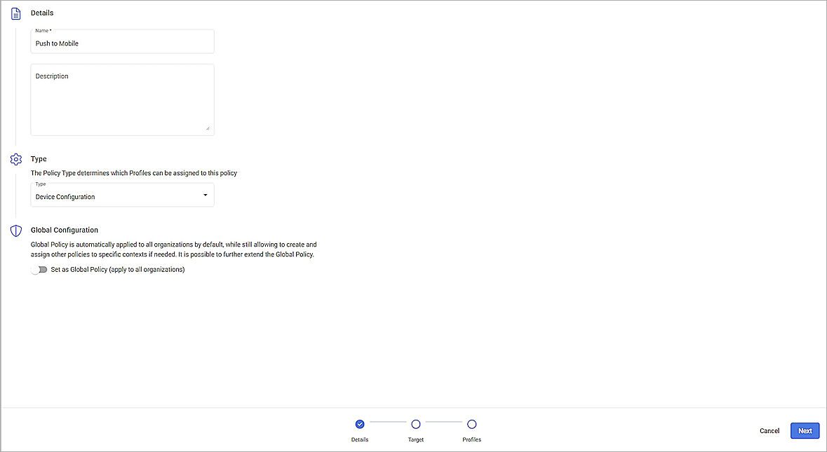 Screenshot of device configuration in Kaseya VSA X